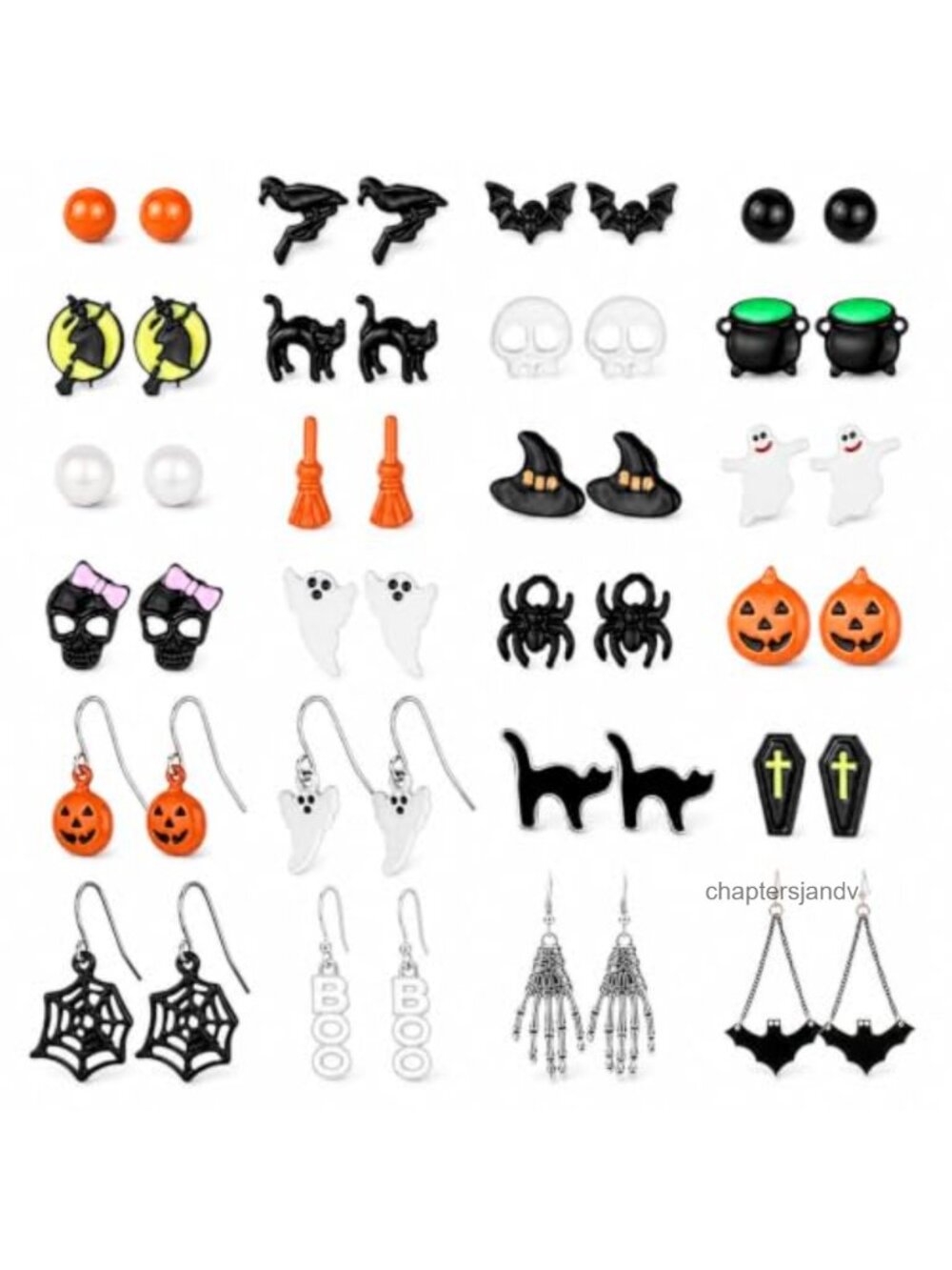 Halloween Stud Earrings Set Sterling Silver Bat Spider Skull